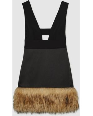 Reiss Bri - Atelier Black Atelier Satin Faux-fur Trim Mini Dress, Us 10