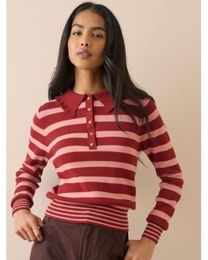 Nobody's Child Nobodys Child Stripe Ruffle Collar Polo Shirt - Red