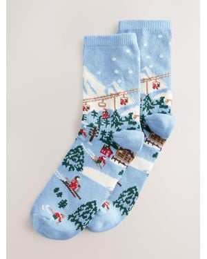 Next Ski Scene Warm Handle Winter Ankle Socks 1 Pack - Blue