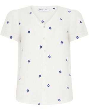 M Com Petite Short Sleeve Button Through Blouse - White