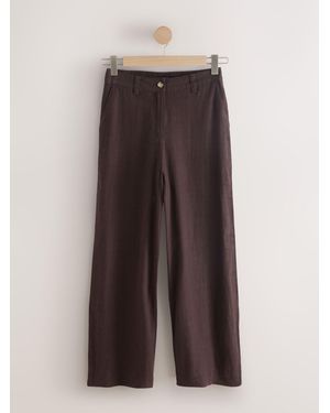 Next Chocolate Smart Front Linen Blend Wide Leg Pants - Brown