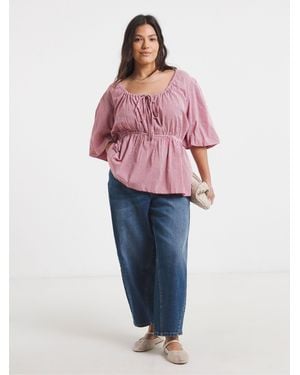 Simply Be Long Sleeve Gingham Blouse - Red