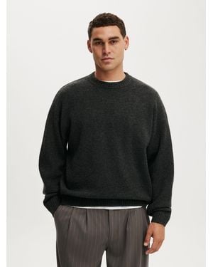 Cotton On Box Fit Fuzzy Crew Neck Knit Sweater - Black