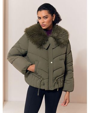 Lipsy Short Fur Collar Puffer Coat - Green