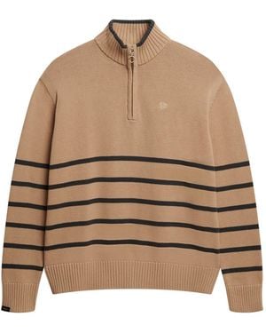 Superdry Knitted Half Zip Sweater - Natural