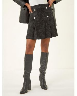 Roman Pleated Box Button Skirt - Black