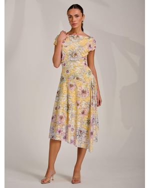 Jolie Moi Asymmetrisches Drapiertes Spitzenkleid Mit Druck - Natur