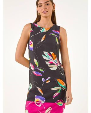 Roman Leaf Print Shift Dress - Black