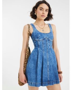 River Island 100% Cotton Denim Seamed Mini Dress - Blau