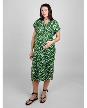 Jojo Maman Bébé Umstands-Midikleid Mit Knopfleiste Und Gerafftem Tunnelzug An Der Taille - Grün