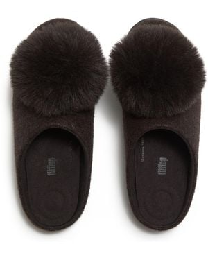 Fitflop Iq-Snug Felt Pom Pom Slippers - Black
