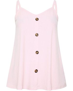 Yours Curve Ribbed Swing Buttoned Cami - Pink