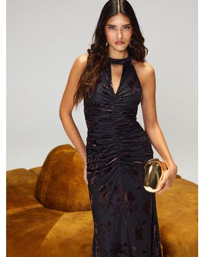 Lipsy Plum Floral Print High Neck Cut Out Diamante Midi Dress - Blue