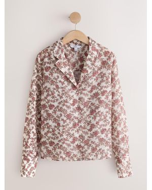 Next Ecru/ Floral Print Lightweight Revere Collar Long Sleeve Shirt - Pink