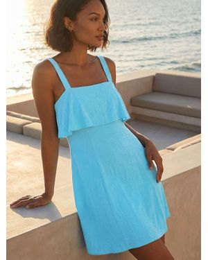 Roman Fold Over Linen Mix Dress - Blue