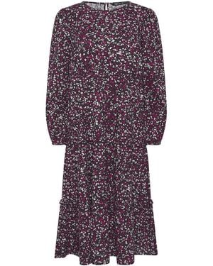M Com Ditsy Ruffle Insert Long Sleeve Dress - Purple