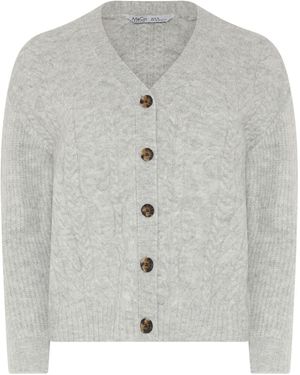 M Com Petite Cable Knit V-Neck Cardigan - Grey