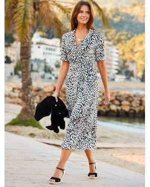 Sosandar Animal Print Tie Waist Shirt Dress - Gray
