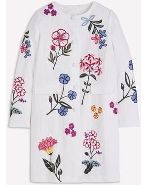 Boden Ivory Floral Embroidered Long Coat - White
