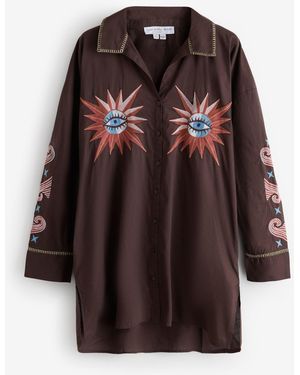Never Fully Dressed Embroidered Long Sleeve Shirt - Brown