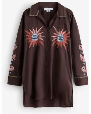 Never Fully Dressed Embroidered Long Sleeve Shirt - Brown
