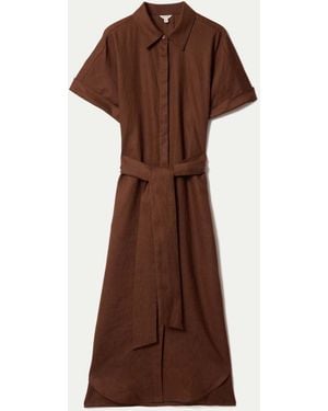Jigsaw Linen Midi Shirt Dress - Brown