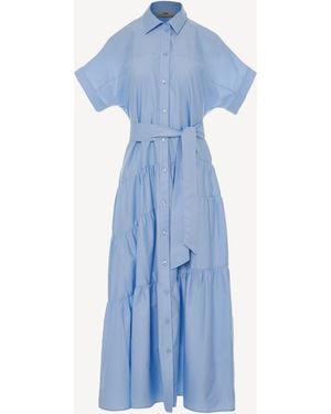 Devotion Twins Ear Poplin Maxi Shirt Dress - Blue