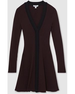 Reiss Burgundy & Craft-Stitch Rib-Knit Mini Dress - Black