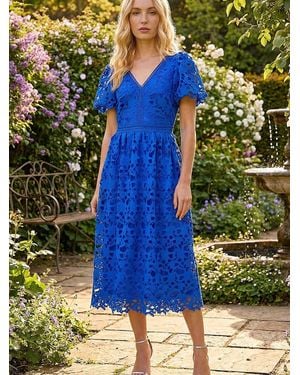 Roman Crochet Lace V-Neck Dress - Green