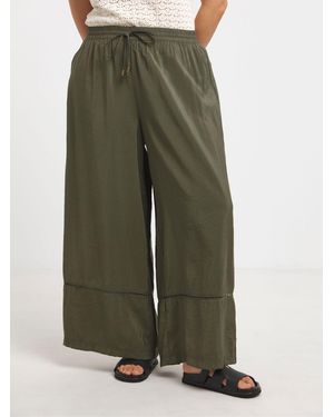 Simply Be Wide Fit Extreme Wide Leg Trim Detail Lightweight Pants - Green