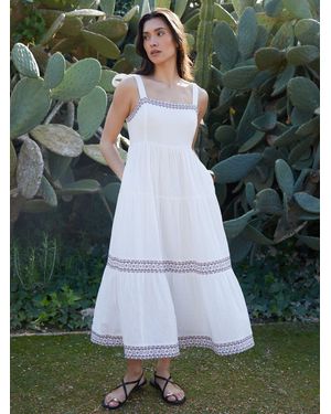 Threadbare 100% Cotton Embroidered Tiered Maxi Dress - Green