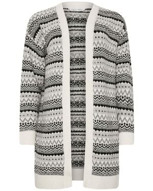 M Com Edge To Edge Fairisle Cardigan - White
