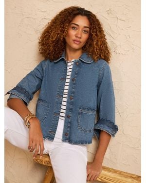 Love & Roses Scallop Trim Denim Jacket - Blue