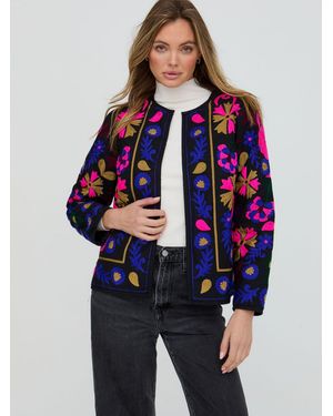 Raffya Halen Quilted Embroidered Jacket - Blue