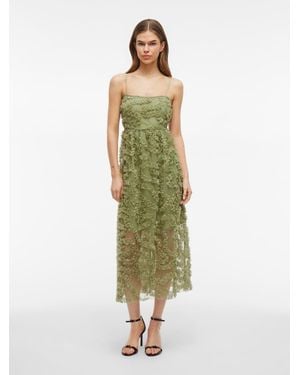 Vila Embroidered Cami Midi Dress - Green