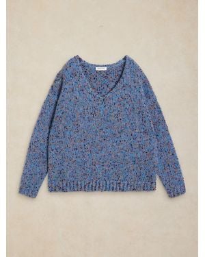 White Stuff Stuff Texture V-Neck Sweater - Blue