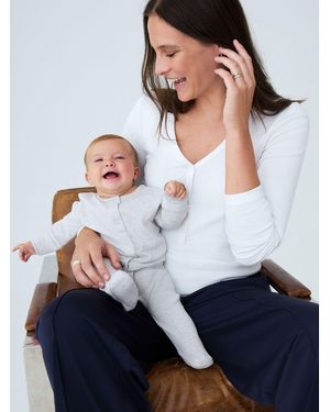 Next Ribbed Long Sleeve Maternity & Nursing Henley Top - White