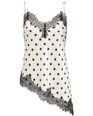 ONLY Polka Dot Asymmetric Lace Detail Satin Top - White