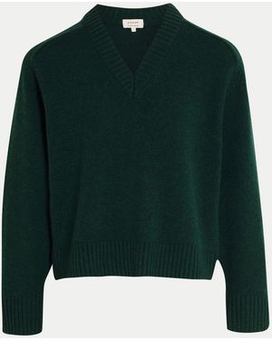 Jigsaw Wool Cashmere Blend V-Neck Sweater - Green