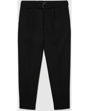 Reiss Strap Tailored Fit Wool-Blend Belted Pleated Pants - Black