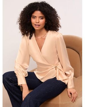 Lipsy Champagne Satin Hardware Detail Wrap Top - Blue