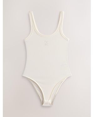 Self Sleeveless Ribbed Scoop Neck Bodysuit - Natural