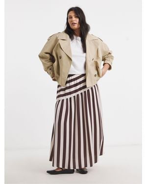 Simply Be Asymmetric Stripe Skirt - White