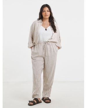 Simply Be Tie Waist Linen Barrel Leg Pants - Natural