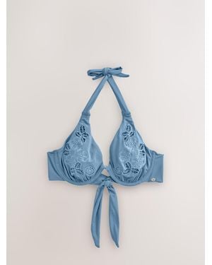 Next Steel Embroidered Non Padded Wired Bikini Top - Blue