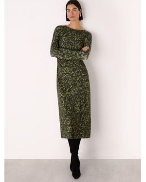Whistles Animal Jersey Ruched Dress - Green