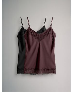 The Set 2 Pack Satin Crepe Lace Trim Camisole/ Burgundy - Purple