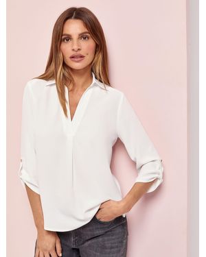 Lipsy Petite V-Neck 3/4 Sleeve Collared Blouse - Natural