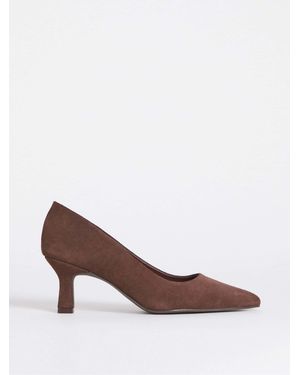JD Williams Extra Wide Fit Pointed Toe Kitten Heel Shoes - Brown