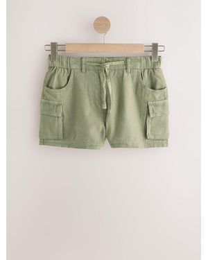 Next Cotton Linen Utility Shorts - Green